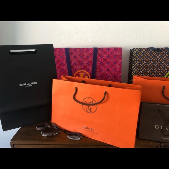 Hermes, Tory Burch, Saint Laurent, Gucci, NM shopping paper bags + Hermes Bands. - Picture 2 of 6